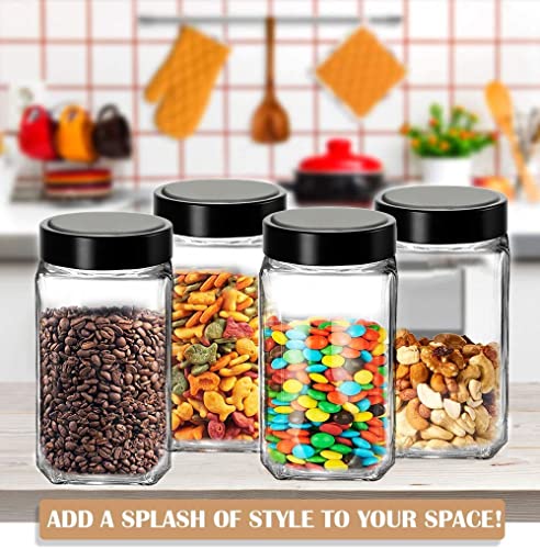 Image of Brezzycloud Glass Cubical Square 1000ml Transparent Glass Jars & Containers for Kitchen Pantry, Masala, Pickles, Cookies, Dry Fruits, Coffee Storage glass jar with Black Plastic Lid (1000ml, Set Of 6)
