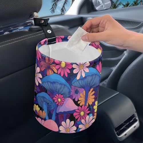 Image of Pensura Car Garbage Can Adjustable Floral Mushroom Mini Trash Can for Cars Collapsible Trash Container Bag for Car Accessories, Cars SUVs and Trucks Backseat Headrest