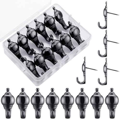 Image of Hotop 30 Pieces Pin Hooks Push Pin Hangers, 20 lbs Push Hanger, Picture Hanging Nails for Home Office Fabric Wall Wooden (Retro Style,Black)