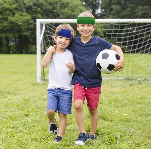 Image of Jeffbaubl 12 Pieces Kids Athletic Sweatbands, 6 Colors Boys Headbands, Boys Sports Headbands, Soft Athletic Headband, Kids Sweatbands, Wicking Elastic Hairband for Girls Boys Toddler Children