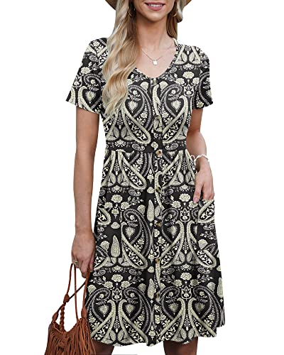 AUSELILY Vestidos de Verano para Mujer Vestidos Casuales de Manga Corta