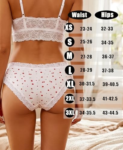 Image of Knowyou Cotton Underwear for Women No Roll Soft Panties No Dig Lace Waist Hipster Breathable Cheeky Lingerie for Women