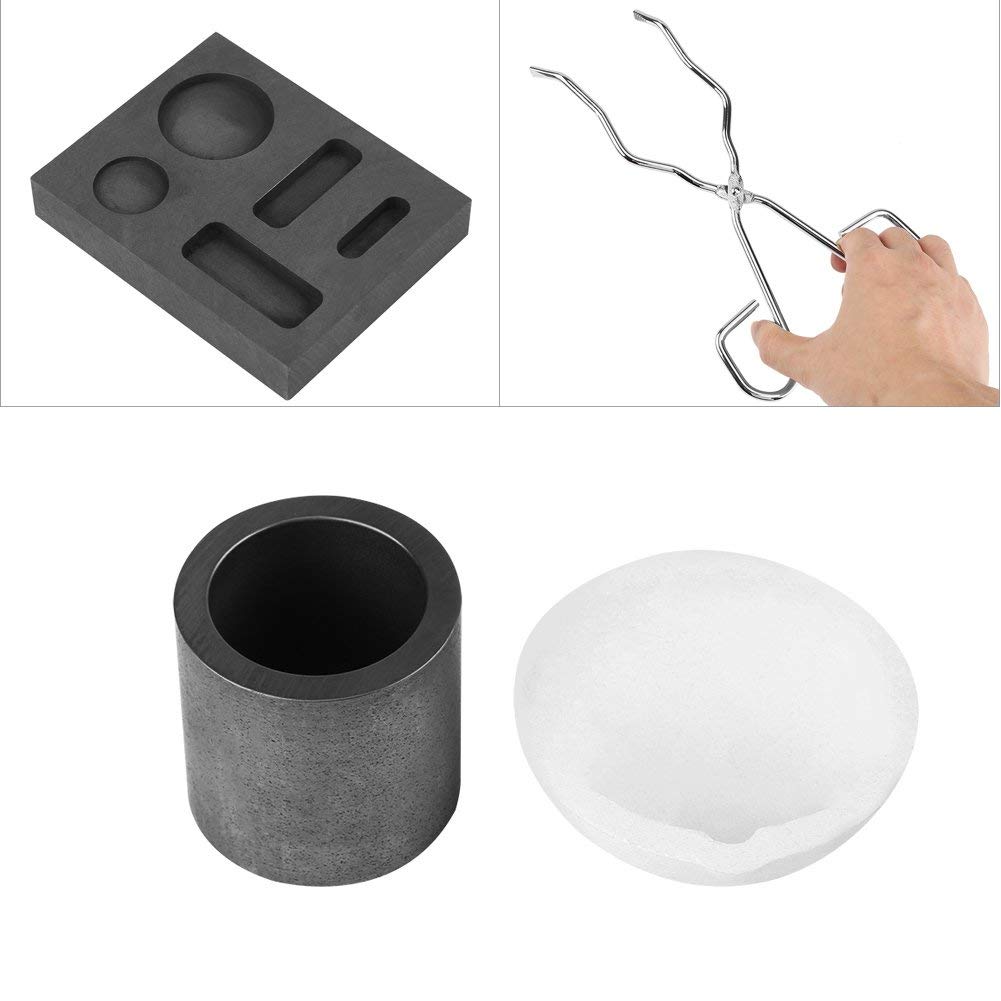 Set di crogioli di grafite, set di stampi per lingotti Crogiolo di grafite ad alta purezza + tenaglie + ciotole + torcia per lingottiera combinata Kit di fusione ad alta purezza