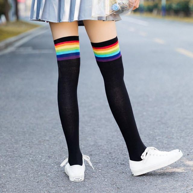 Image of DRESHOW Extra Long High Thigh Socks Striped Over Knee Thin Tights Long Stocking