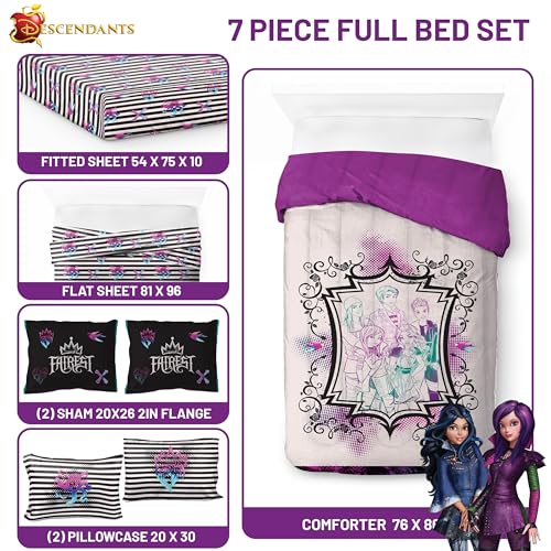 Image of Jay Franco Kids Comforter Set Includes Sheets and Pillow Cover - Soft and Cozy Bed Set for Stylish Room Decor, Multi - Descendants, 7 Piece Full