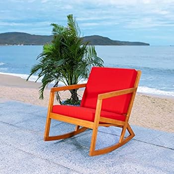 Alternative view of Safavieh Outdoor Collection Vernon Wood Cushion Rocking Chair PAT7013R, Natural/Red