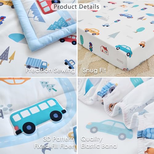 Image of 3-Piece Crib Bedding Set for Boys Girls - Ultra Soft & Skin Friendly Baby Bedding Set Includes Crib Comforter, Sheet & Crib Skirt(Vehicle)