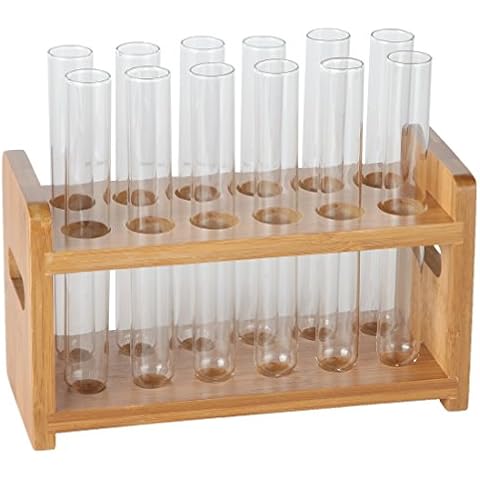 Lily's Home Bamboo Test Tube Vial Shot Glasses Holder Rack, Great as Pen Stand, Made from Bamboo with Built-In Handle, Rack Only, Glass Tubes NOT Included, 12 Tube Capacity (22 mm Holes) Cover