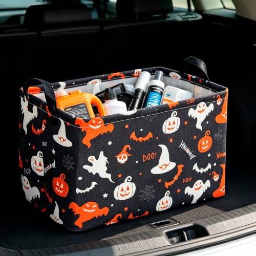 Image of CLOCOR Rectangular Storage Basket Empty,Gift Basket,Waterproof Storage Bin with Handles,Room Decor(Black Halloween Basket)