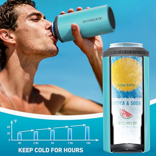 Image of 3 in 1 Slim Can Cooler for 12 OZ Skinny Can, Standard Can & Beer Bottle - Keep Cold for 6 Hours - Double Walled Insulated Stainless Steel Vacuum Beverage Can Insulator (Aqua)