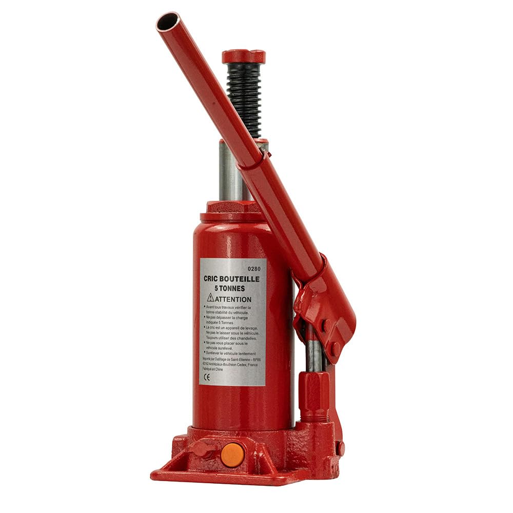 Cric Hydraulique Bouteille - Cric Voiture Compact et Puissant - Outil de Levage pour Auto, Bricolage et Atelier - 2 tonnes - Rouge