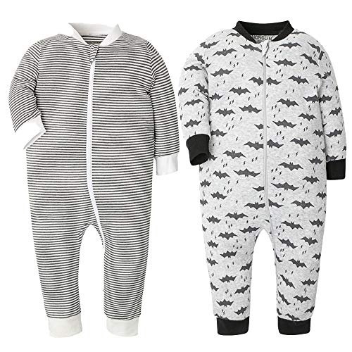 HONGLIN Baby Boy Cotton Pajamas Rompers 2-Way Zipper Footless Sleeper Pjs 2 Pack, 9-12 Months Bat&BlackStripes HONGLIN Baby Boy Cotton Pajamas Rompers 2-Way Zipper Footless Sleeper Pjs 2 Pack, 9-12 Months Bat&BlackStripes