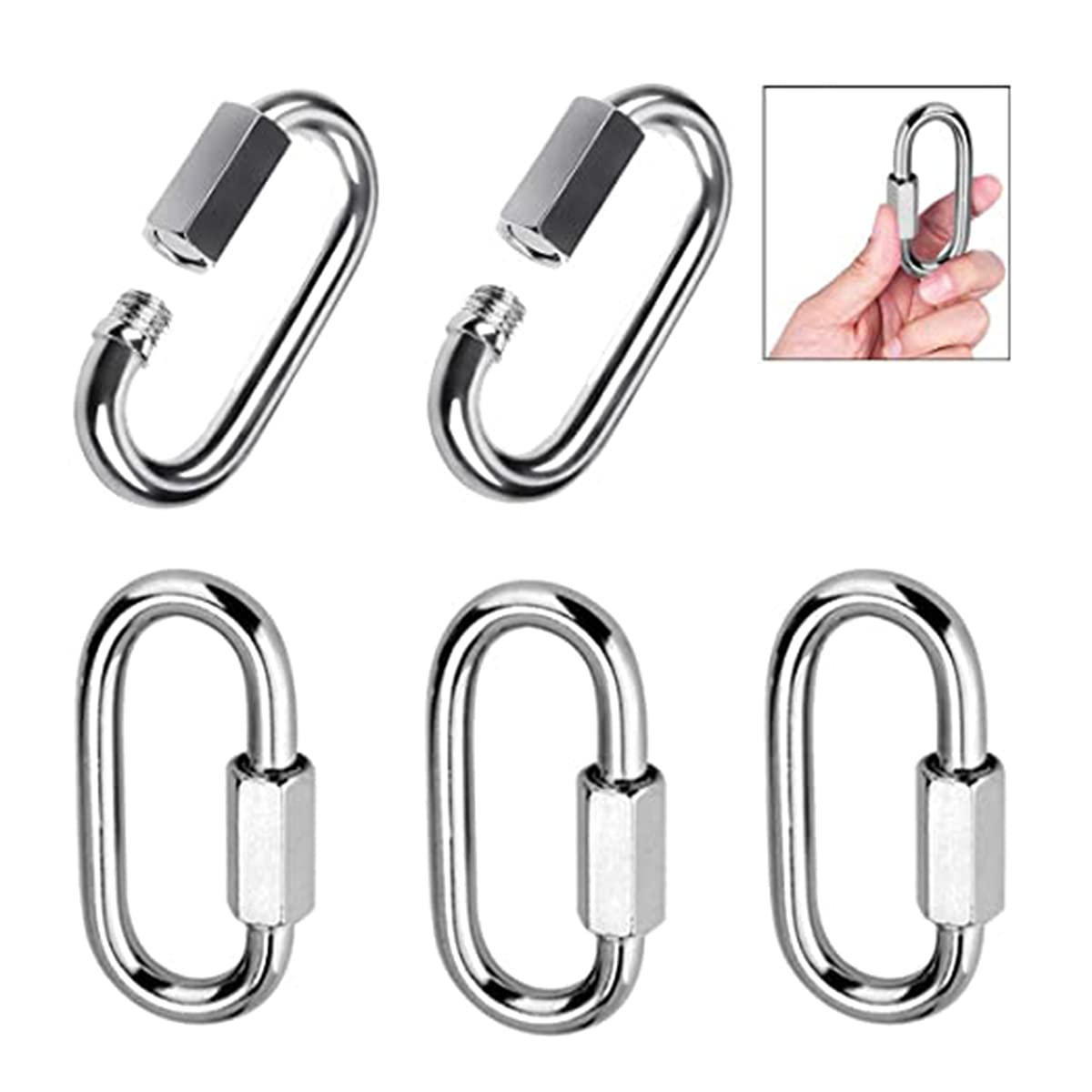 KASTWAVEQuick Link, 304 Stainless Steel D Shape Locking Carabiner Heavy Duty Repair Link Pets Keychain for Outdoor Traveling Equipment M4 Capacity 200 lb (M4 5 pcs)