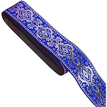 MSCFTFB Ethnic Jacquard Ribbon Woven Fabric Ribbons Fabric Trim Fringe for Apparel Accessories Embellishment Straps Belts Collars DIY Fabric Craft Width 1.3in by 7.6yards Royal Blue+Metallic Silver