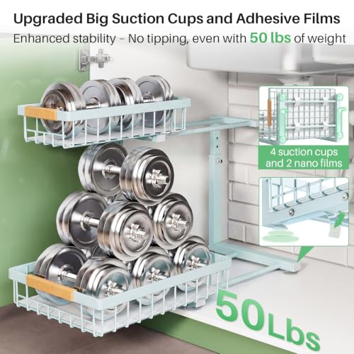 Image of Kitstorack Under Sink Organizer, 2 Tier Under the Sink Storage, Slide out Pull out Cabinet Organizer Shelf, Metal Sliding Drawer for Kitchen Bathroom Pantry Closet Organization Rack, Blue, 1 Pack