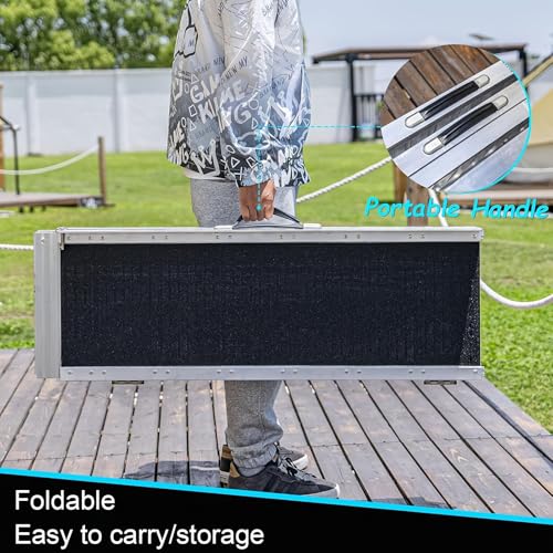 Rampa para silla de ruedas, rampa de carga plegable de aluminio de 7 pies con placa de transición y calcomanías reflectantes, antideslizante, capacidad de 280 kg para sillas de ruedas, scooters