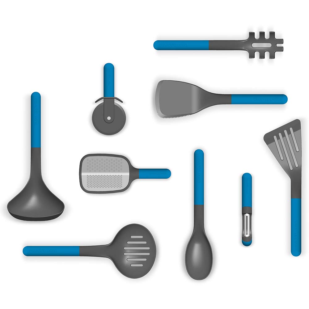 Rossetti Buon Appetito Kitchenware Set Extra Big - 9pc Azzuro (Light Blue) Kitchen Set Tool & Gadget Utensil Cooking Set with SmartRest Cookware Support