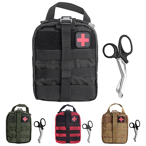 Compact Tactical MOLLE Rip-Away EMT Medical First Aid Utility Pouch 1000D Nylon Carlebben (Black)