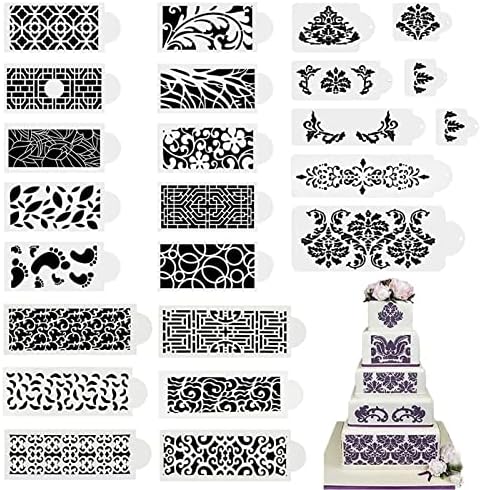 BINBE 24 Pcs Cake Decorating Stencils Floral Wedding Cake Stencil Floral Cake Templates Spray Floral Cake Molds Hollow Lace Cake Decoration Molds DIY Baking Decor Mold for Cake Decoration (24pcs)