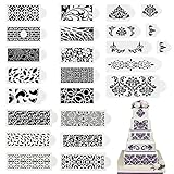 BINBE 24 Pcs Cake Decorating Stencils Floral Wedding Cake Stencil Floral Cake Templates Spray Floral