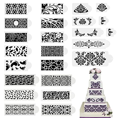 Binbe 24 Pcs Cake Decorating Stencils Floral Wedding Cake Stencil Floral Cake Templates Spray Floral Cake Molds Hollow Lace Cake Decoration Molds Diy Baking Decor Mold For Cake Decoration (24Pcs) #TOP1