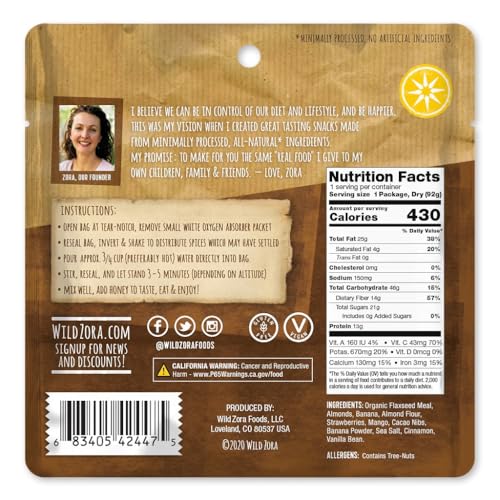 Image of Wild Zora Paleo Freeze Dried Breakfast Meals, 6 Pack, Gluten Free Camping and Backpacking Food, No Added Sugar, Healthy On-the-Go Travel Meal, Coconut Berry, Cacao Banana, and Pineapple Mango Flavors