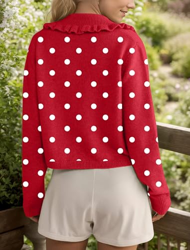 Image of Ythomm Womens Ruffle Collar Cropped Cardigans Button Down Open Front Long Sleeve Knit Sweater Jackets Casual Solid Fall Tops