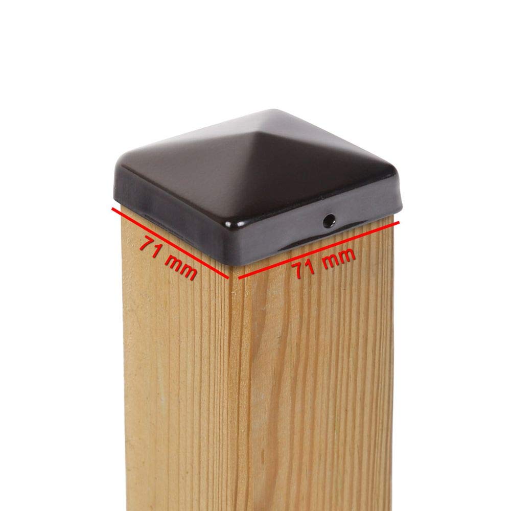 3x PFOSTENKAPPE PYRAMIDE STAHL SCHWARZ PULVERBESCHICHTET 71 x 71 MM
