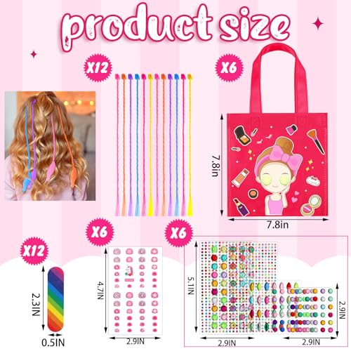 Newcotte 72 Pcs Kids Spa Party Supplies for Girls - Robes, Headbands, Slippers & Accessories for Birthday Party, 6 Sets4