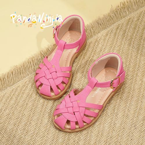 Image of PANDNAINJIA Toddler Girls Sandals T-Strap Dress Summer Shoes | Litte Kids Closed Round toe Strappy Adjustable Non-slip Flower Girl Wedding Party Sandal