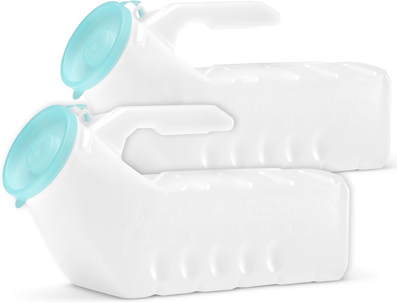 Urinarios para hombres, botella de orina, orinal masculino, orinal portátil para hombres, botellas de orina para hombres, a prueba de salpicaduras, para personas mayores, noche, auto e incontinencia, tapa que brilla en la oscuridad, 33.8 fl oz, 32 oz (paquete de 2)