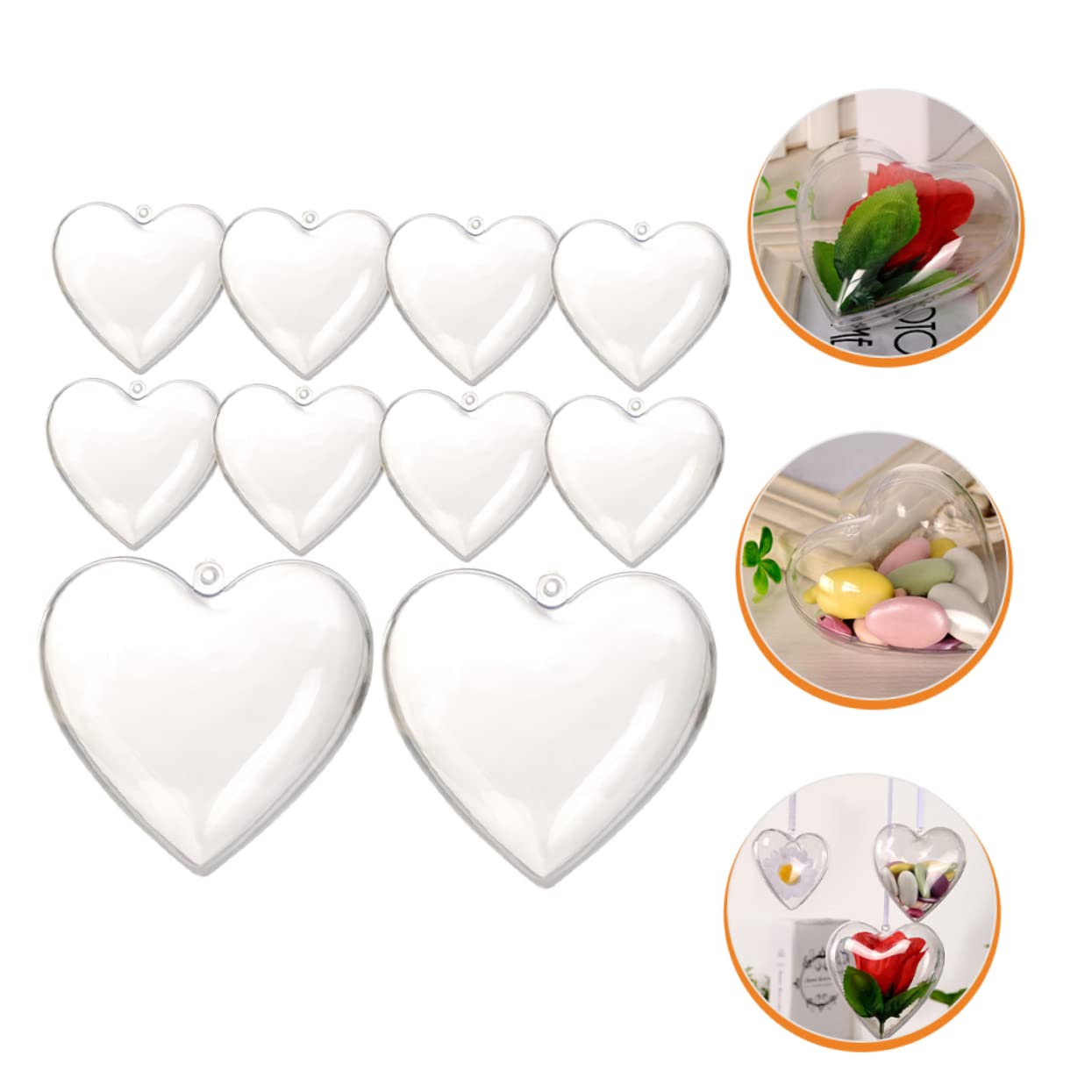 Cabilock 50 Stück Plastikkugel befüllbare Herzkugel Klare Herzornamente zum Basteln Dekoration Weihnachten weihnachtsdeko beleuchtet innen Kunststoff-Herz-Kugel-Ornament Hochzeitsdekoration