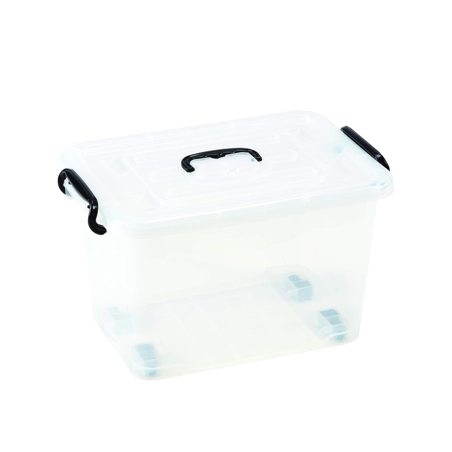 Wintem Contenitore Plastica 65L con Coperchio e Ruote Trasparente – Scatola Grande per Armadio e Organizzazione