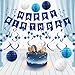 Blue Birthday Decorations - Navy Blue Happy Birthday Banner with 6 Honeycomb Balls, 6 Metallic Hanging Swirls and Circle Dot Garland Decroations for Men Boys Birthday Party Decorations