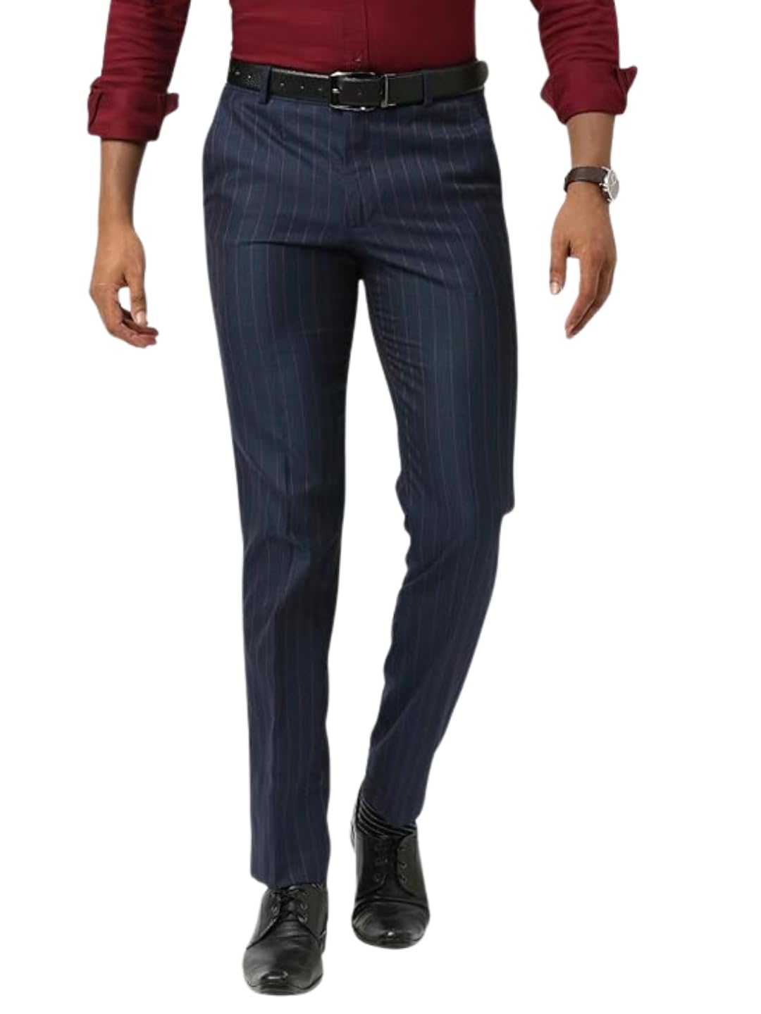 berkshire Mens Polyester Blended Striped Pattern Slim Fit Flat Front Low Rise Plain Formal Trousers for Office/Regular Use Pants (Navy Blue_Size-30) - BK1CFTA19GYC-picture-53