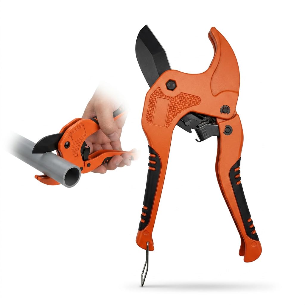 42mm PVC Pipe Cutter, Heavy Duty Ratchet Plastic Pipe Cutters for Cutting PEX PPR Plumbing Hoses, Tube Cutter Slice Tool for Plumbers and DIY Maintenance