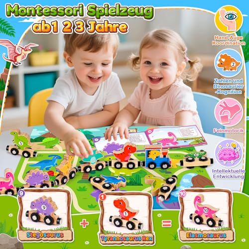 Montessori Spielzeug ab 1 2 Jahre: Dinosaurier Spielzeug Holzspielzeug Motorikspielzeug ab 1 Jahr Holzeisenbahn Kinderspielzeug ab 1 2, Montessori Spielzeug Baby Geschenk 1 2 3 Jahre Junge Mädchen