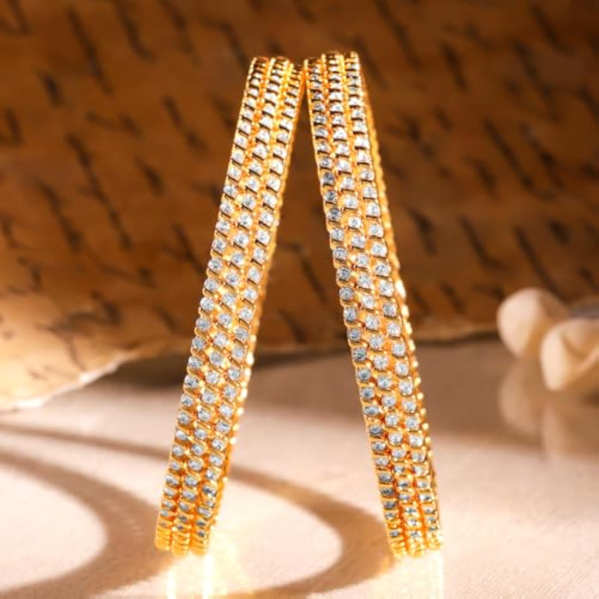 Elegant Cubic Zirconia Studded Bangle Set for Weddings & Festivities