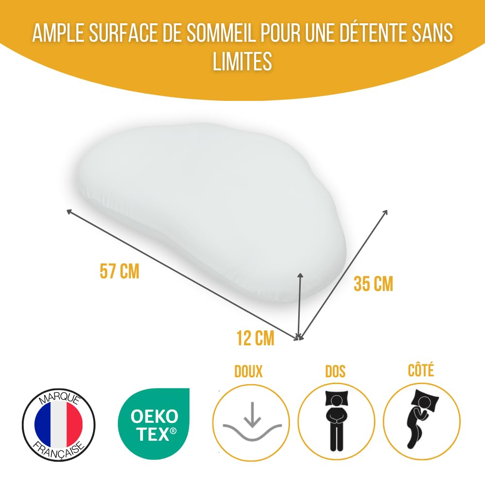 Inphysio Oreiller Confort Ultime – Oreiller à mémoire de Forme au Confort Nuage, léger et Compressible, avec taie Douce Respirante et Sac de Voyage Inclus – 57 x 35 x 12 cm
