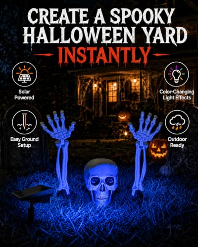 Solar Halloween Lights Outdoor with Skeleton Head and Hands - Image 6
