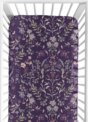 Image of Sweet Jojo Designs Fitted Baby Crib Sheets (Purple Wildflower Vintage Floral) for Girls, Infant Nursery, Toddler Room - Standard Size (Boho, Paisley, Bohemian, Cottagecore, Farmhouse, Flower Garden)