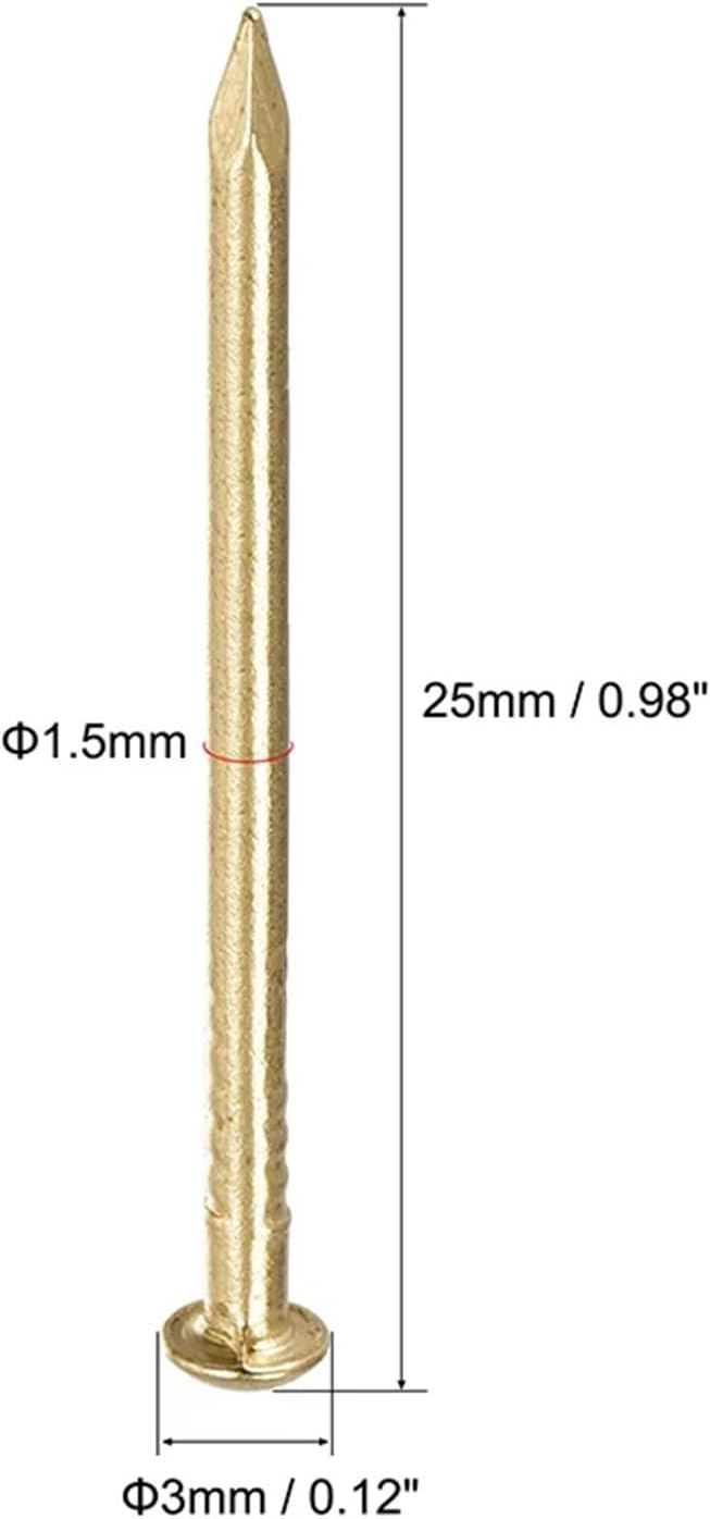 50pcs Brass Small Mini Nails 1.5x25mm Round Head Tiny Brass Nails for DIY Furniture Hinge Drum Wooden Jewelry Box