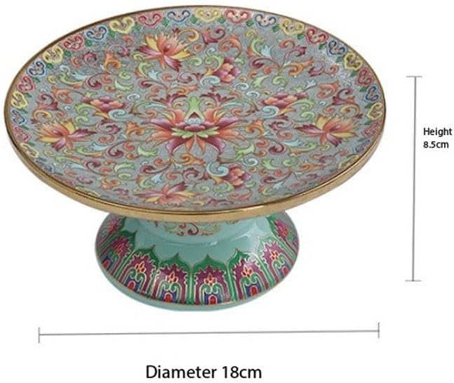 Enamel Colored Chinese Fruit Plate High Foot Ceramic Snack Tea Dim Sum