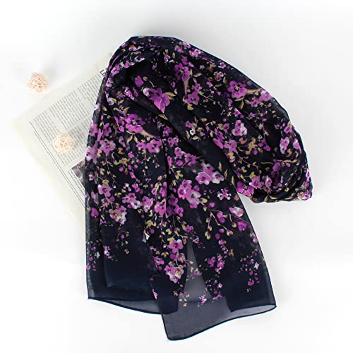 Women Fashion Flowers Print Scarves Lightweight Scarves Wraps Spring Fall Winter Summer Shawl Silk Feel Floral Scarf2