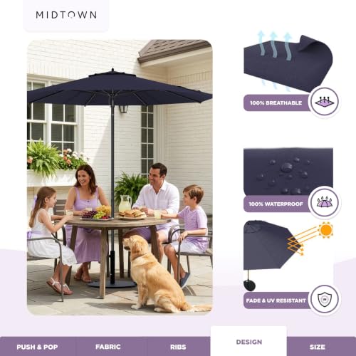 Image of Midtown Umbrellas Push and Pop - 10 Ft Patio Umbrella, Navy Canopy