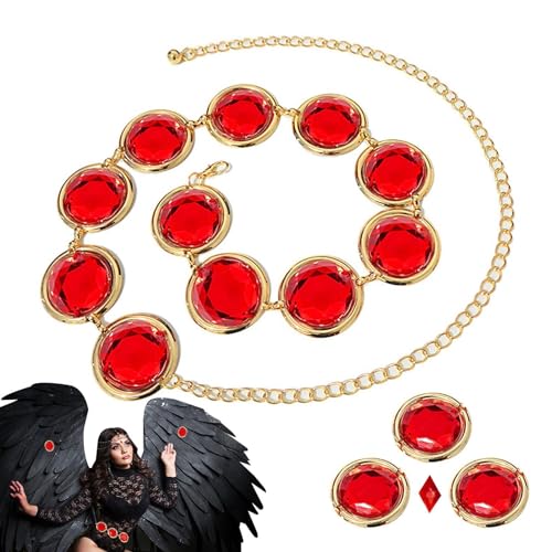 1/2Set Raven Cosplay Ceinture - Ceinture De Taille Cosplay Anime Pour Femmes | Accessoires De Costumes T-een Titan | Collier Circulaire Réglable En Strass Avec Pierres Précieuses Rouges Pour Accessoir