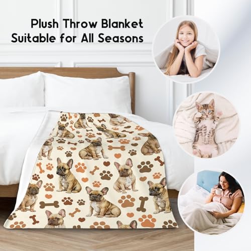 Bulldog Blanket with Girls Boys, 40x50 Inches Blanket with Dogs on it, Cozy Soft Throw Gifts for Dog Lovers, Cute Flannel Throw Blankets for Couch Sofa