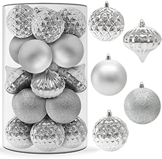 Festive Fix 21Pcs Christmas Tree Baubles in Gold  8cm Shatterproof Xmas Trees Decor Hanging Balls Ornament | 4-Finish Decorative Bauble Ball for Christmas Halloween Holiday and Party Decorations