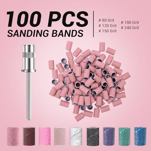 Image of MelodySusie 100 Pcs Nail Drill Bits Sanding Bands for Nail Drill 80 Coarse Grit Nail File Sanding Bands for Acrylic Nails Gel Manicures and Pedicure