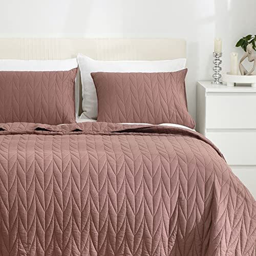 Shalala New York Cotton Quilt Sets,Solid Queen Quilt Bedding Sets,Gemotric Herringbone Pattern Bedspread And Coverlet,Soft Pre-Washed Lightweight Bed Cover For All Season(Full/Queen,Mauve,3Pcs) #TOP2